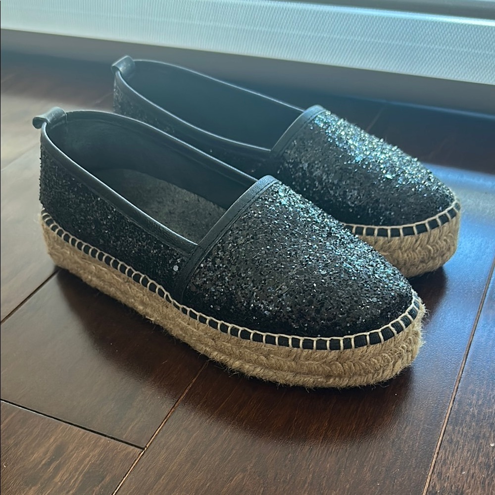Black Glitter Espadrille Flats